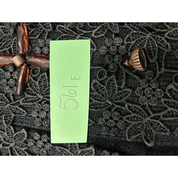 Black Open Front Cardigan Sweater Decorative Buttons Lace Trim Cervelle Sz Mediu - Picture 7 of 9